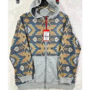 American Bling Aztec Distressed Full-Zip Hoodie Size M  NWT Yellow/Blue